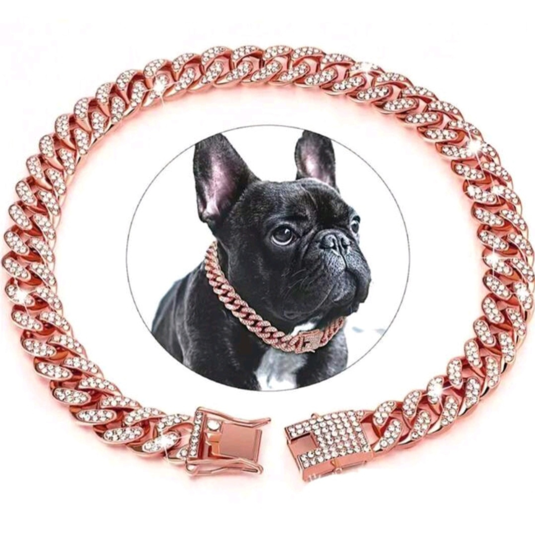 Rose Gold Diamond Encrusted Cuban Link Pet Necklace