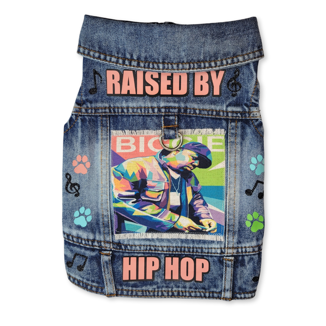 Biggie Inspired Raised By Hip Hop - Embellished Denim Pet Jacket