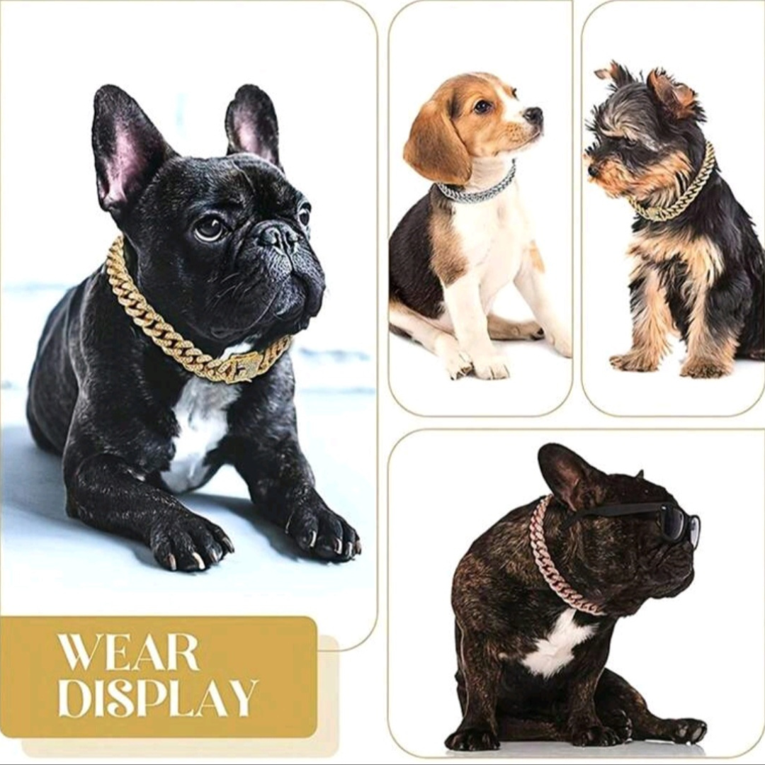 Gold Diamond Encrusted Cuban Link Pet Necklace