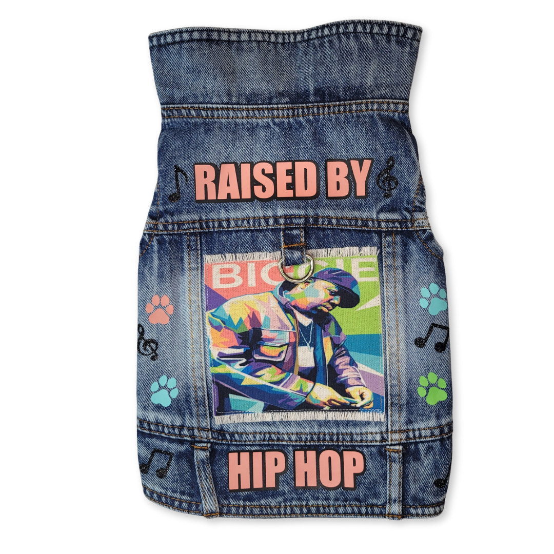 Biggie Inspired Raised By Hip Hop - Embellished Denim Pet Jacket