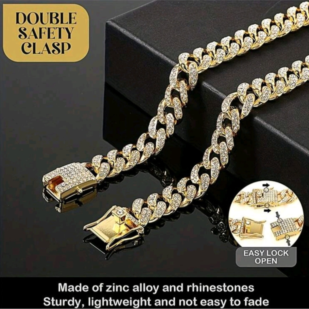 Gold Diamond Encrusted Cuban Link Pet Necklace
