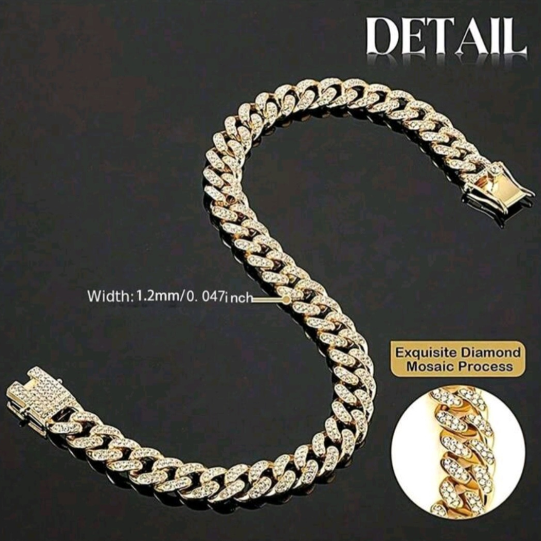 Gold Diamond Encrusted Cuban Link Pet Necklace