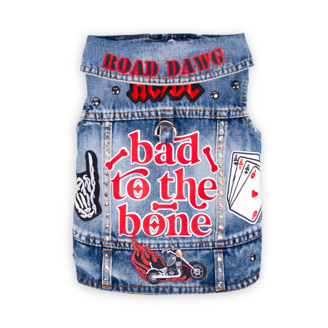 Bad to the Bone - Embellished Denim Pet Jacket