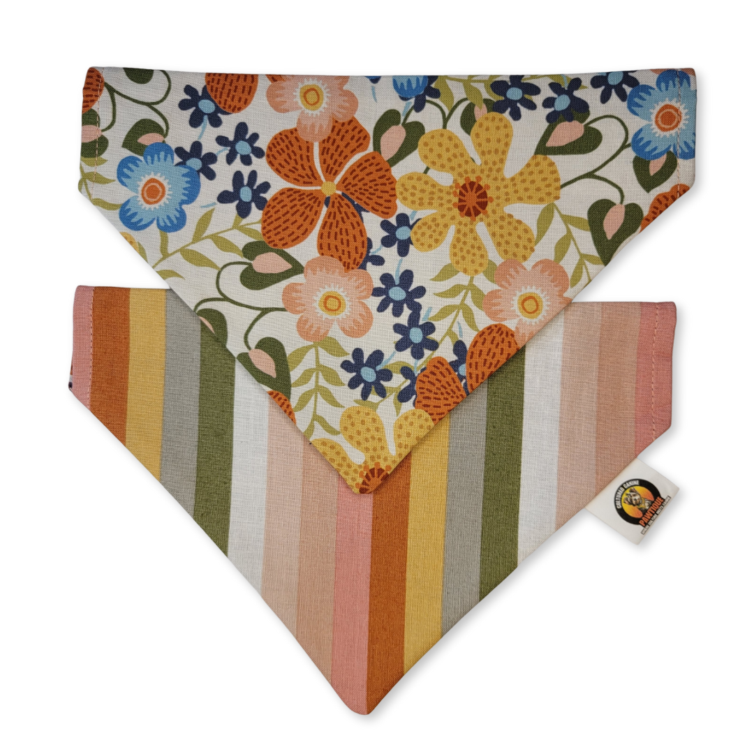 Boho Floral Stripe Bandana (Reversible)