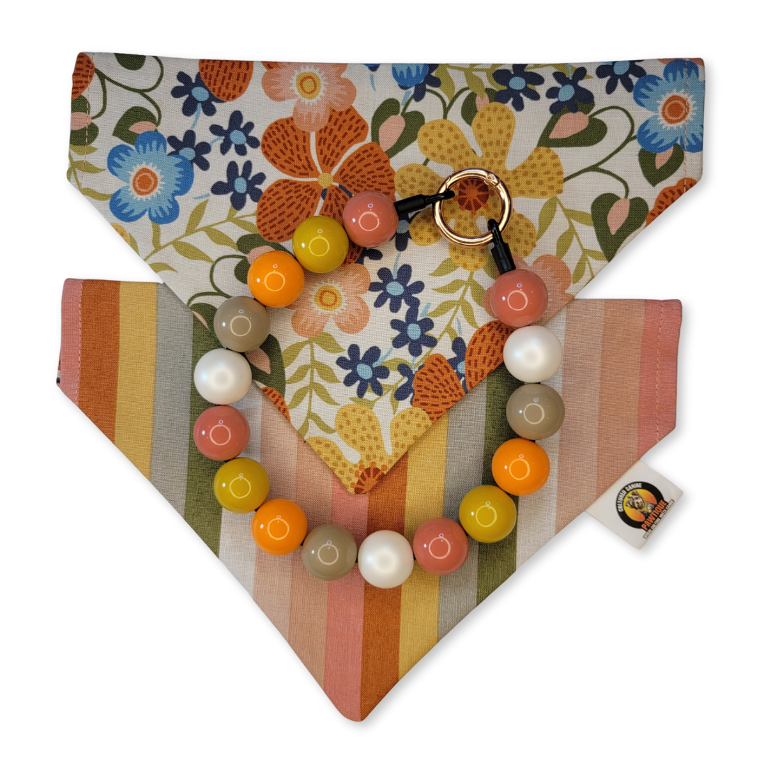 Boho Floral Stripe Bandana (Reversible)