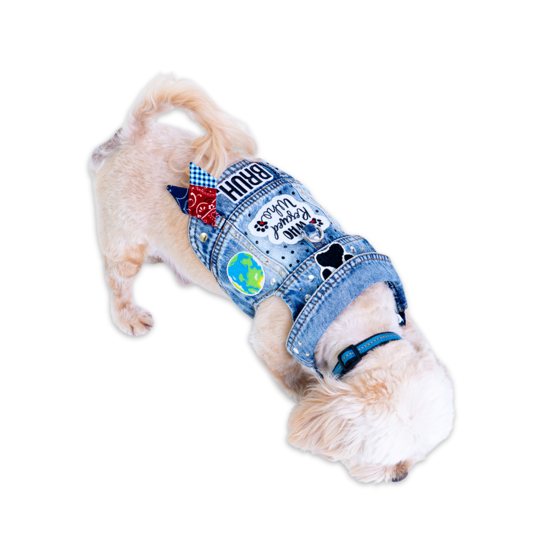Who Rescued Who - Embellished Denim Pet Jacket