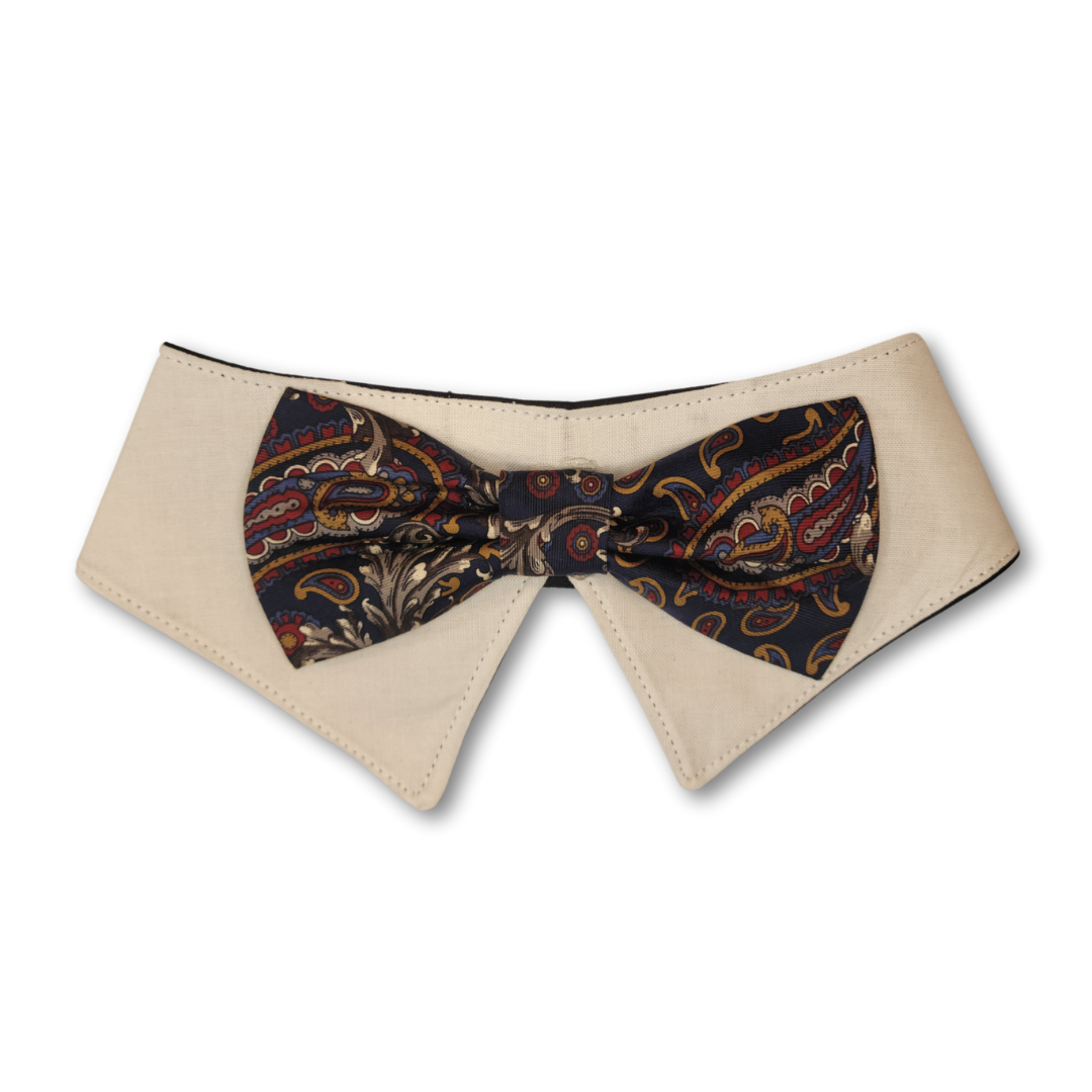 Shirt Collar and Bow Tie Bandana - White Paisley
