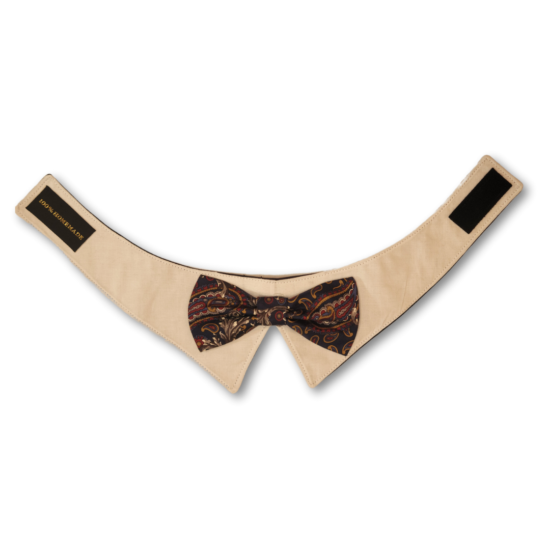 Shirt Collar and Bow Tie Bandana - White Paisley