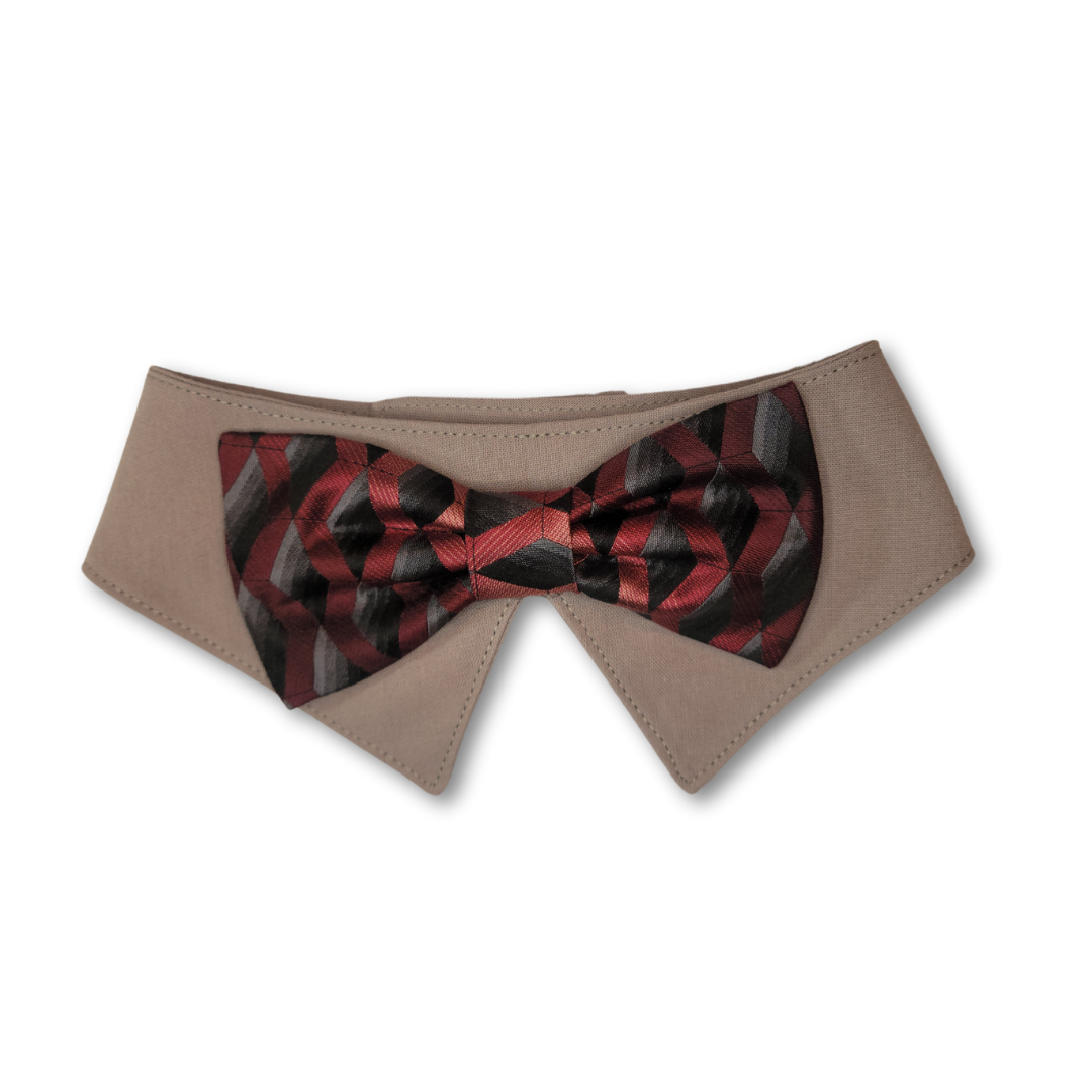 Shirt Collar and Bow Tie Bandana - Grey Burgundy