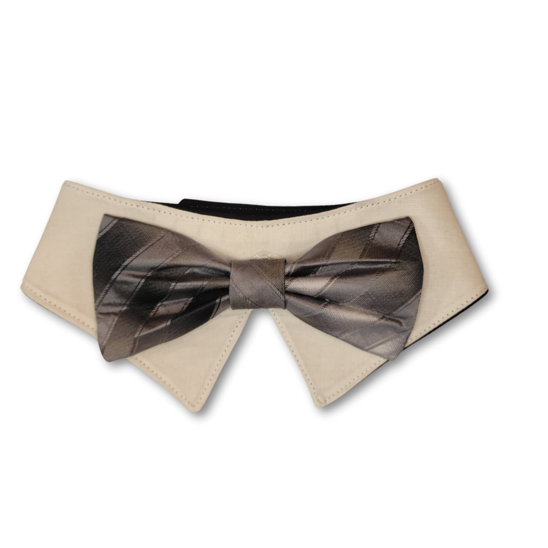 Shirt Collar and Bow Tie Bandana - White Grey