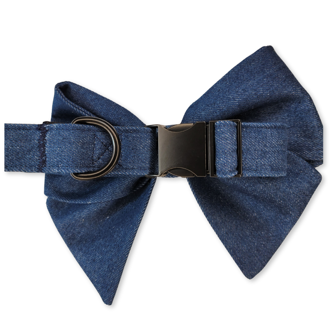 Denim Pet Collar with Sailor Bow