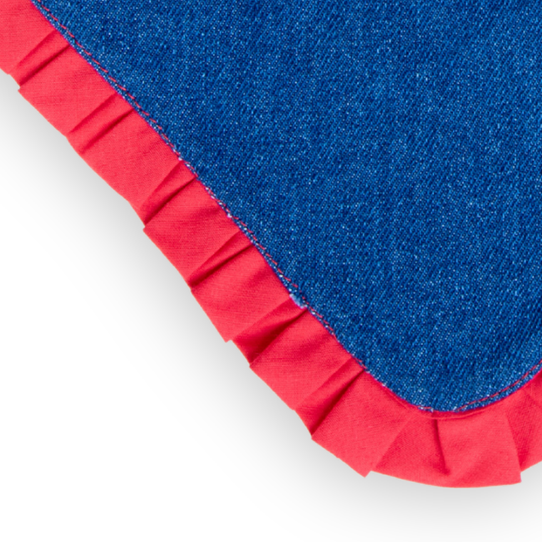 Dark Denim Red Fringe Contoured Snap Pet Bandana