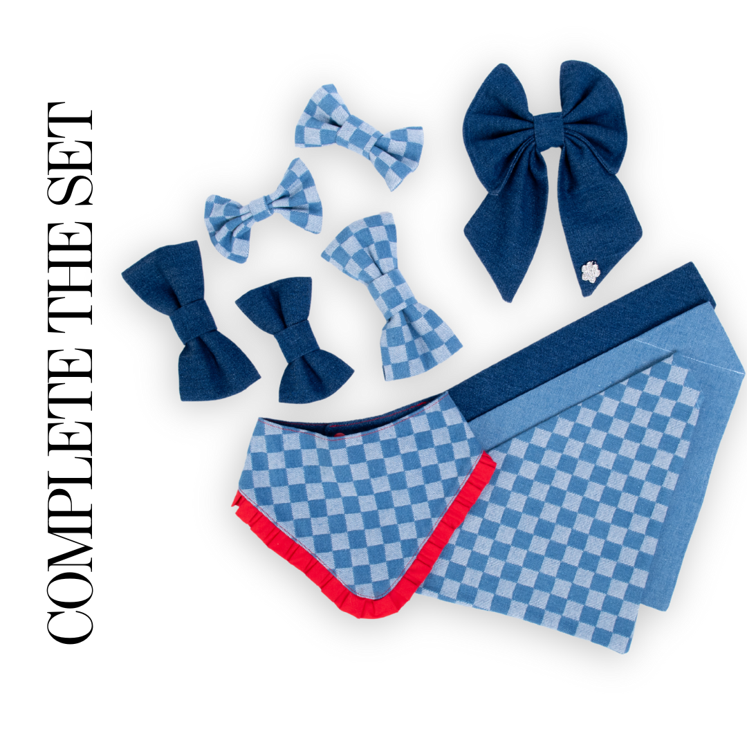 Checkered Denim Pet Bow Tie Style 1