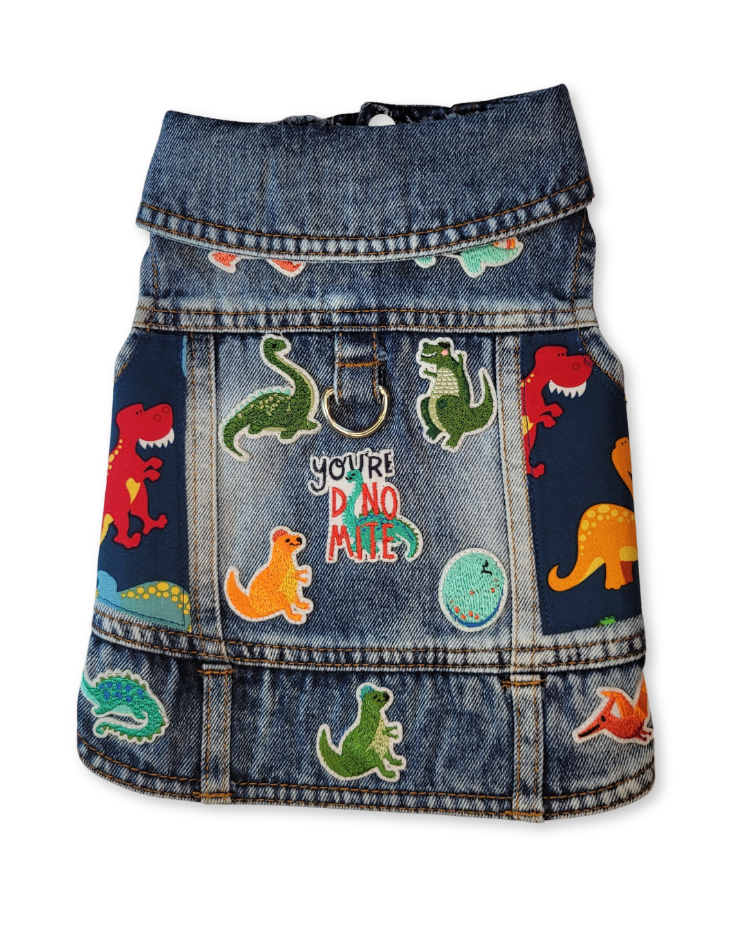 Dino Mite Blues - Embellished Denim Pet Jacket