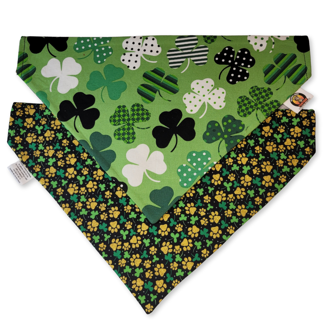 Gold Paw Clover & Black Clover Pet Bandana (Reversible)
