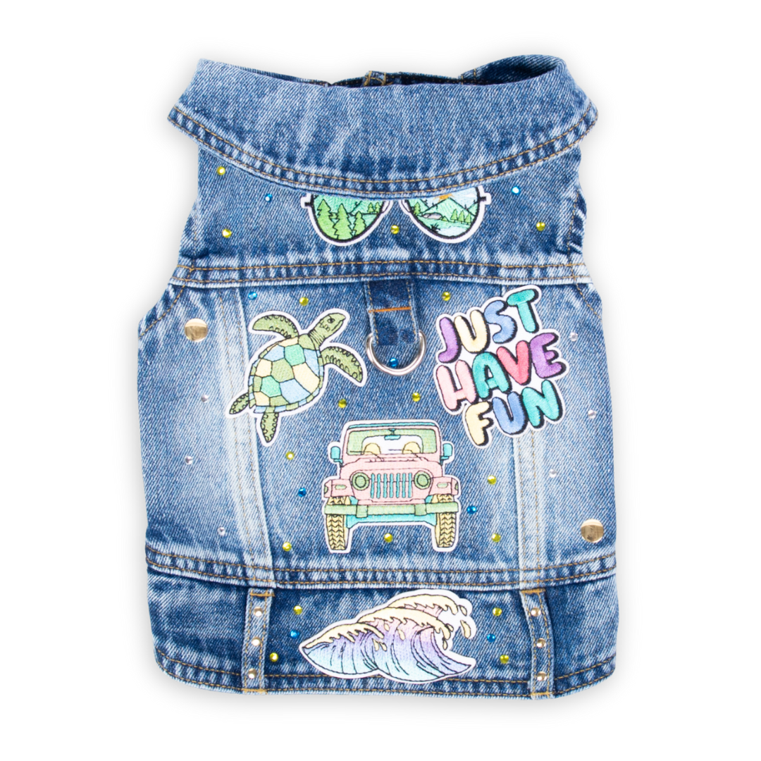 Just Have Fun - Embellished Denim Pet Jacket