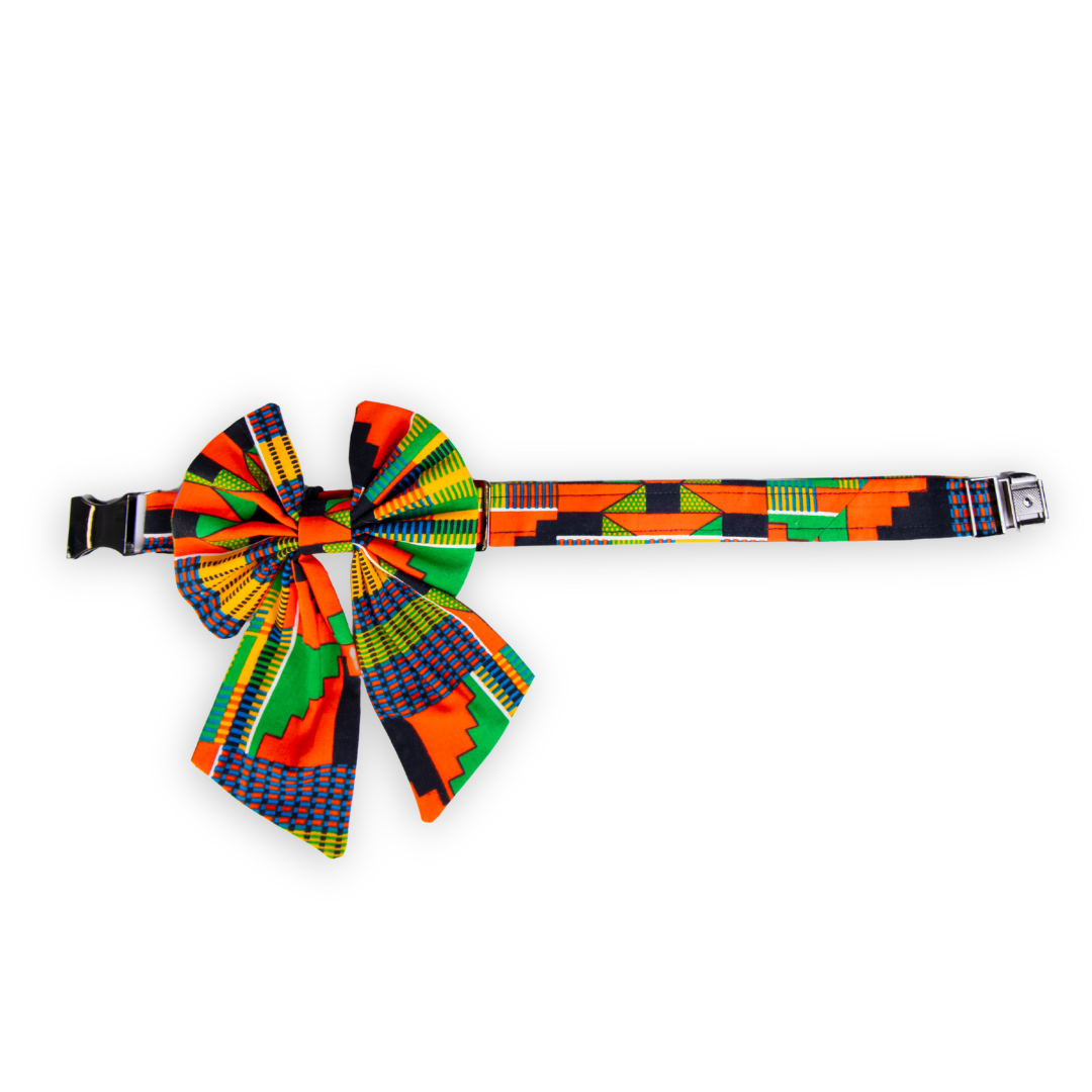 Kente Cloth Pet Collar with Sailor Bow