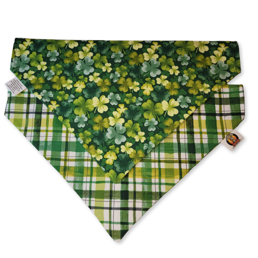 Lucky Plaid & Field of Clovers Pet Bandana (Reversible)