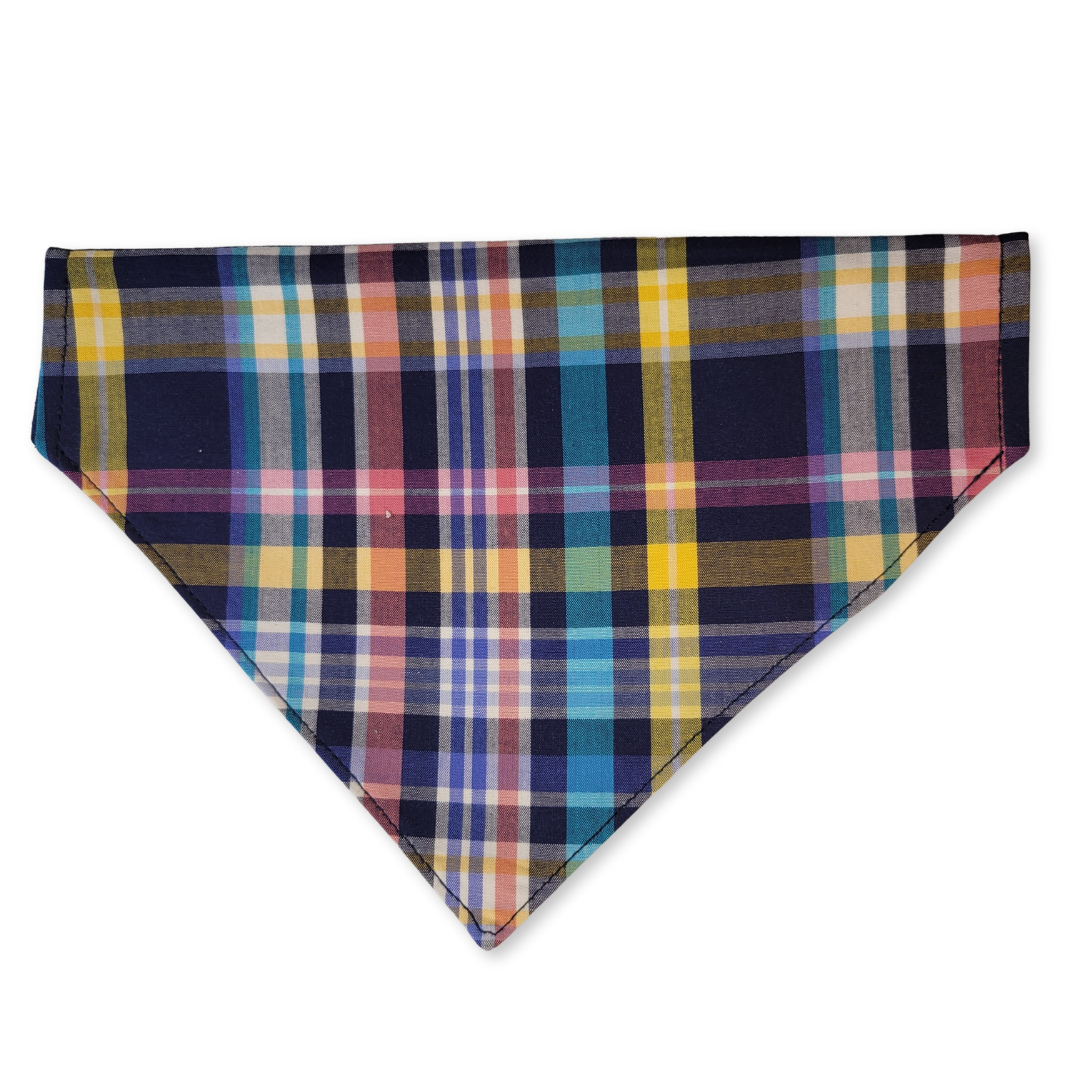 Navy Madras Plaid Bright Pet Bandana (Reversible)