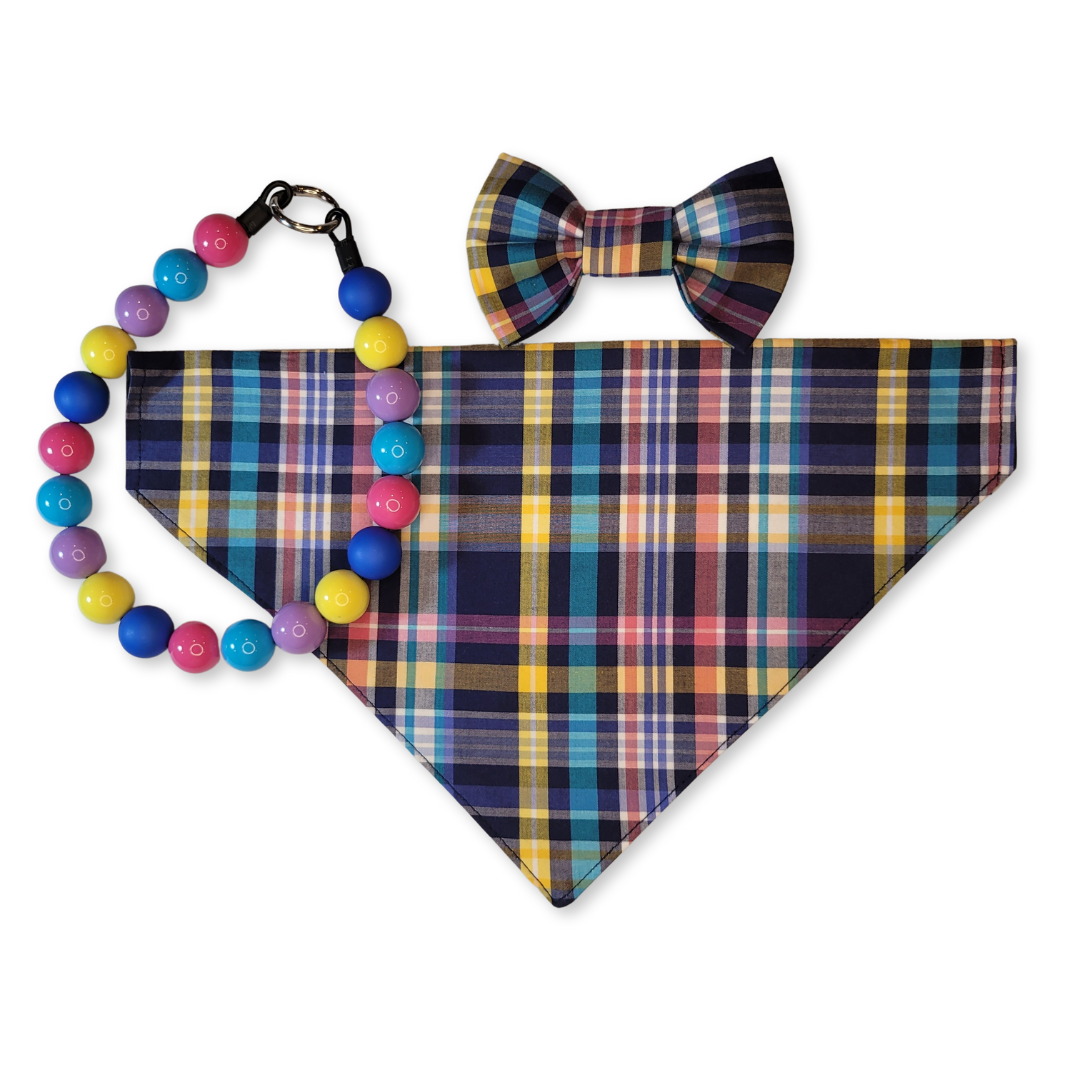 Madras Plaid Bright Pet Bow Tie