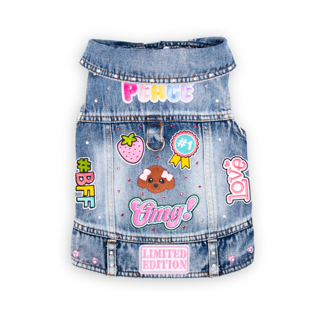Peace OMG - Embellished Denim Pet Jacket