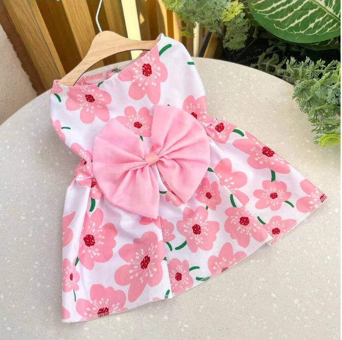Pink Floral Bow Pet Dress