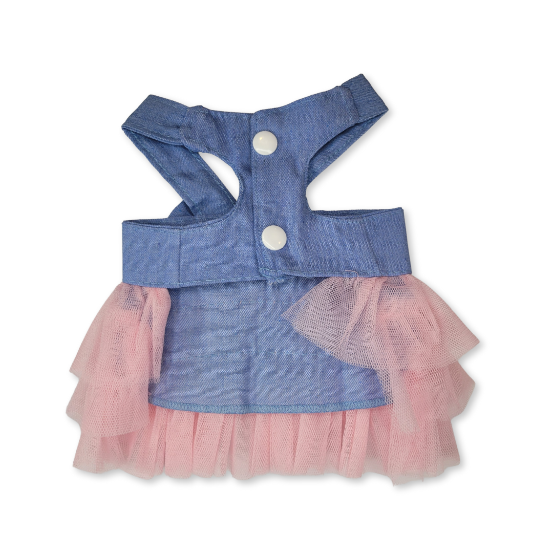 Denim Pink Tulle Bow Pet Dress