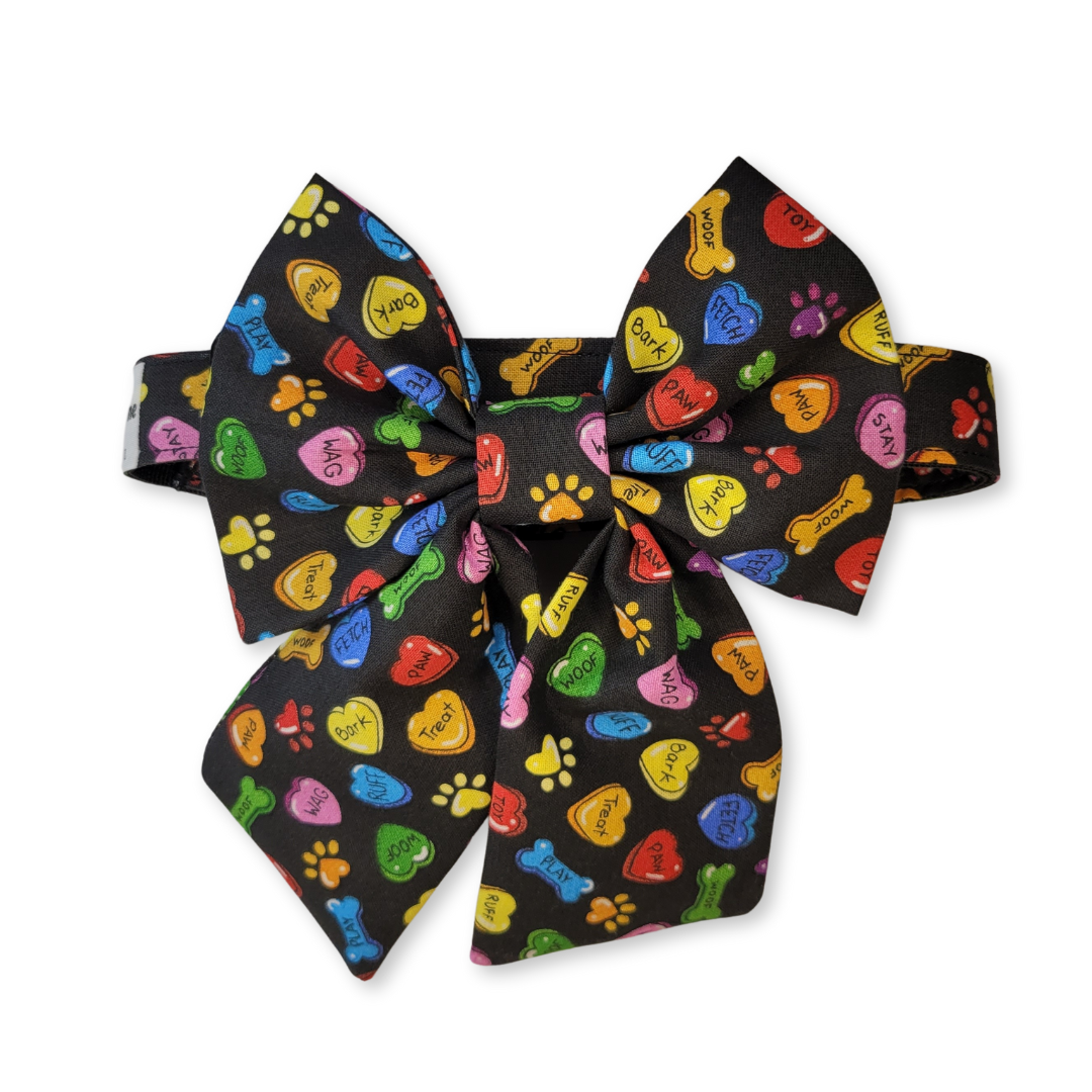 Conversation Hearts Pet Collar with Sailor Bow