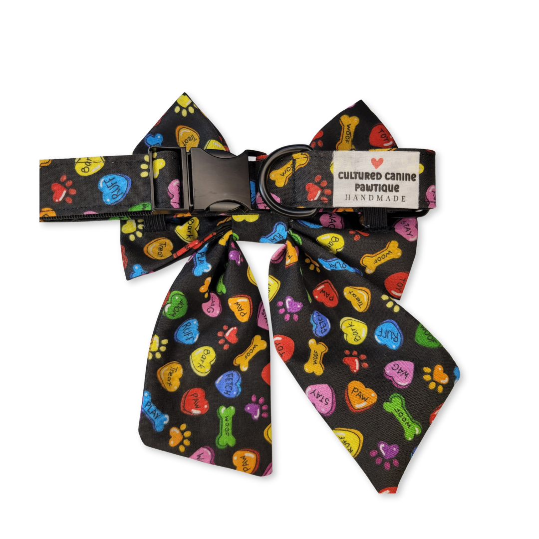 Conversation Hearts Pet Collar with Sailor Bow