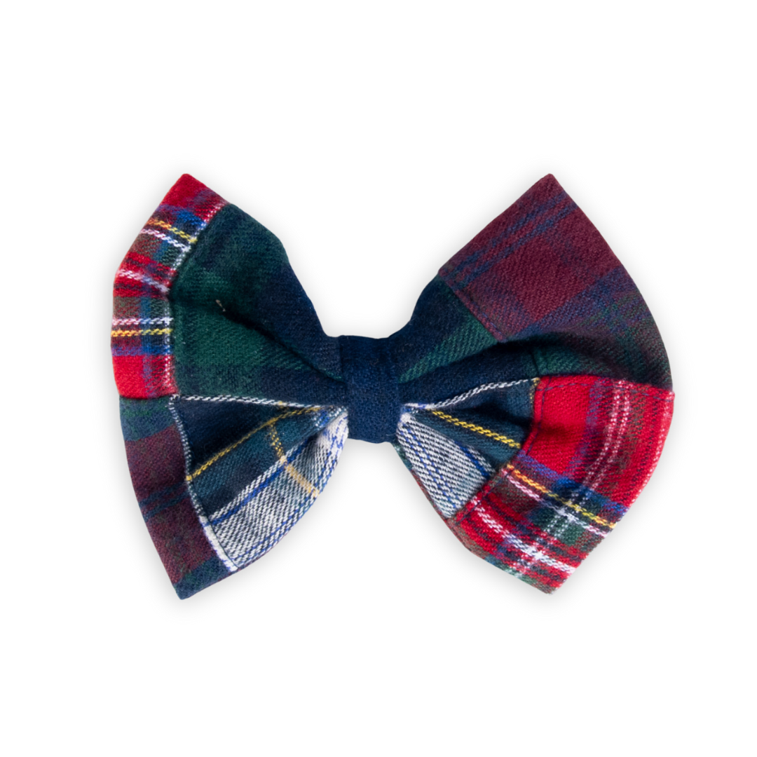 Red Plaid Flannel Fluffy Pet Hair Bow