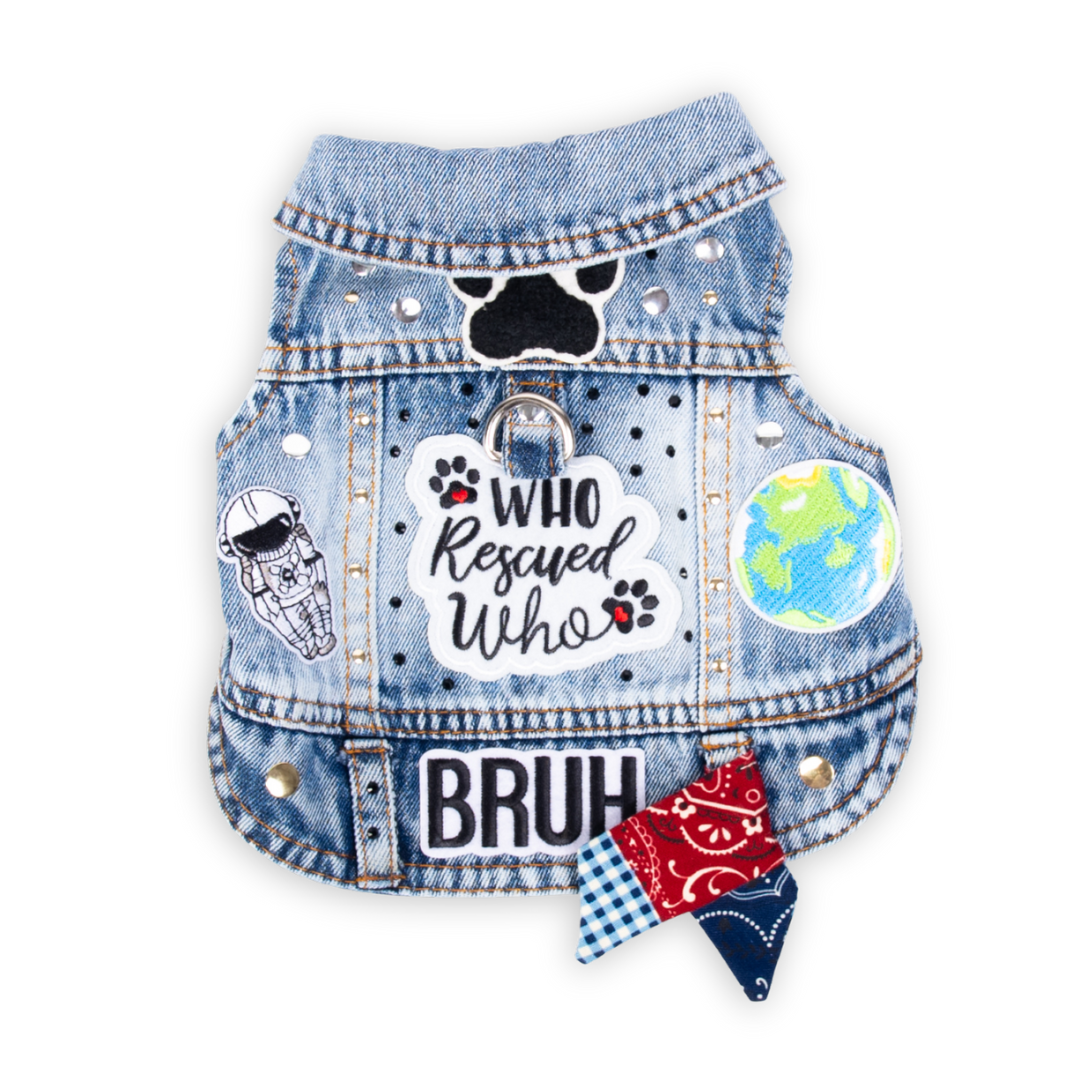 Who Rescued Who - Embellished Denim Pet Jacket