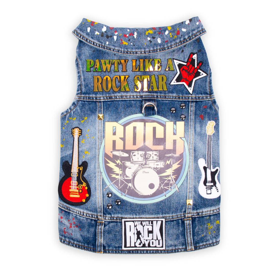 Pawty Like a Rock Star - Embellished CCP Denim Pet Jacket