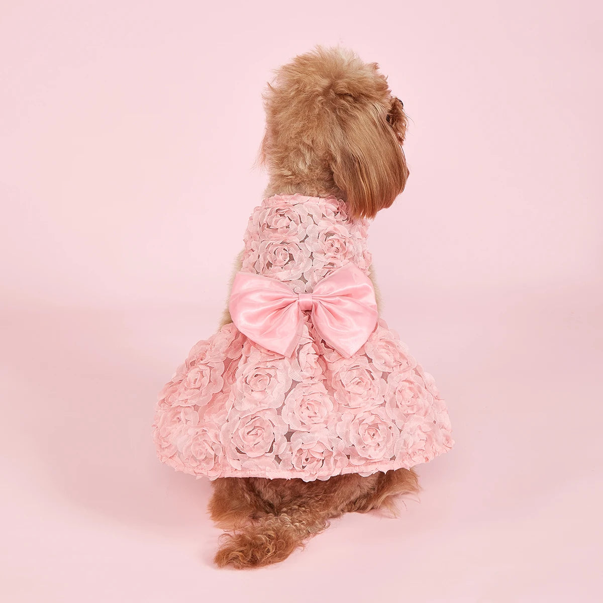 Embroidered Flower Princess Dress with Bow for Puppies