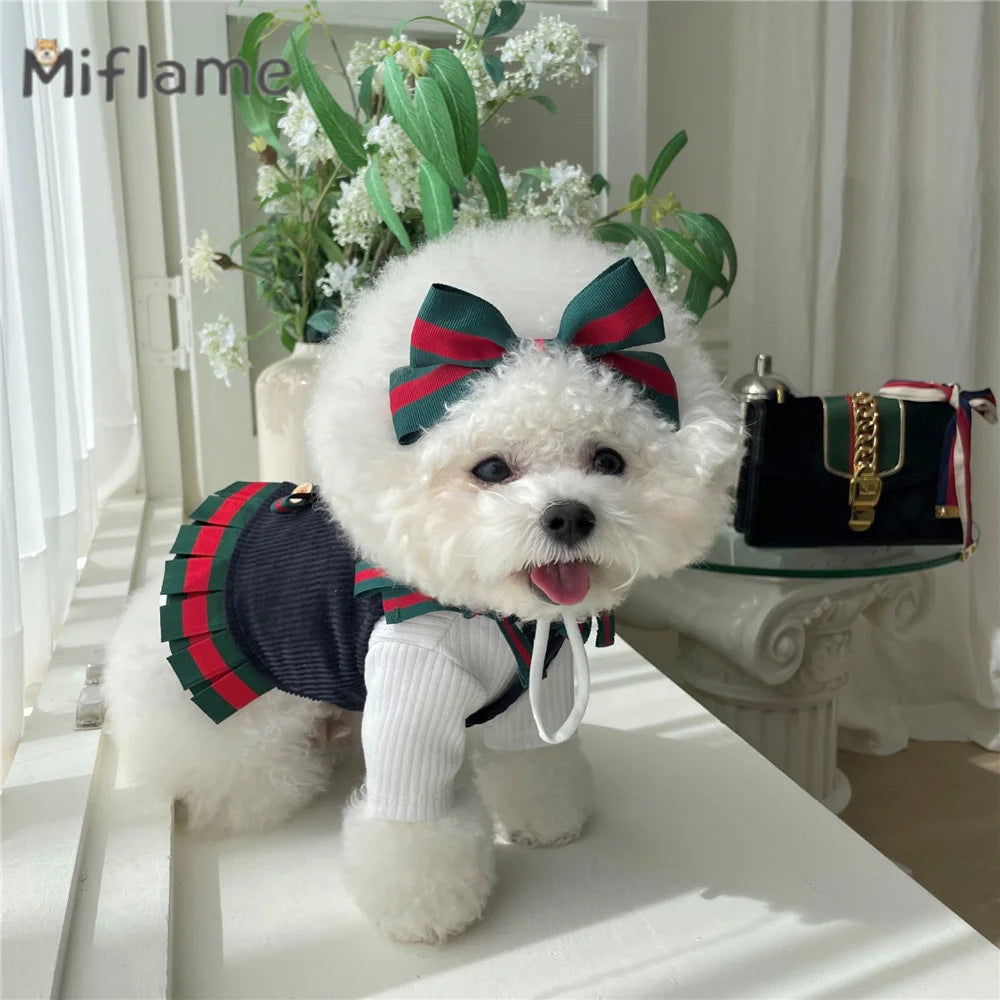 Miflame Spring Bow Dress for Small Dogs & Cats (Hairbands Sold Separately)