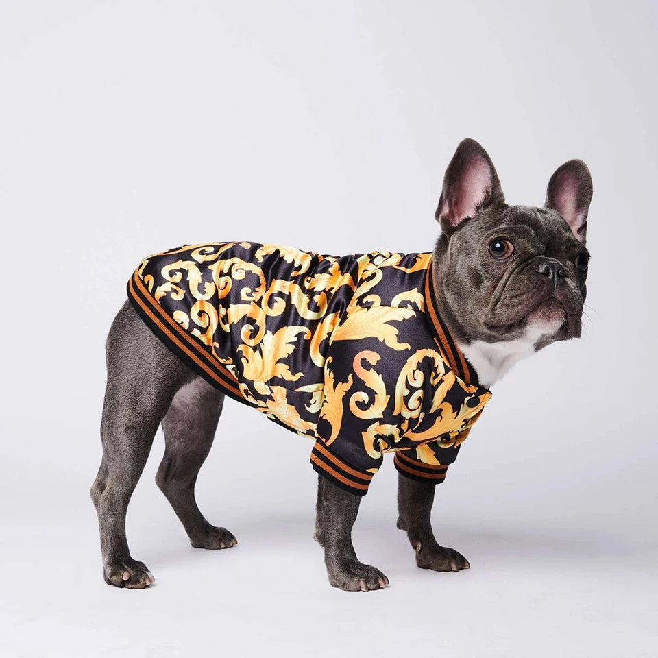 Dog Jacket for French Bulldogs - Warm Gold Embroidery Coat