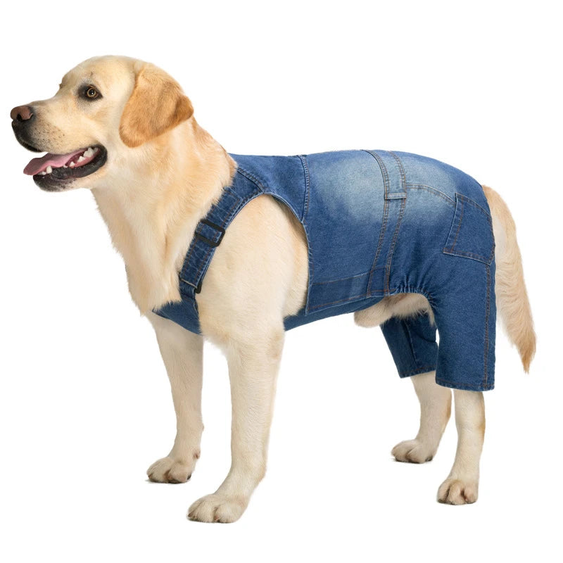 Dog Denim Overalls - Adjustable Jumpsuit for Large Dogs