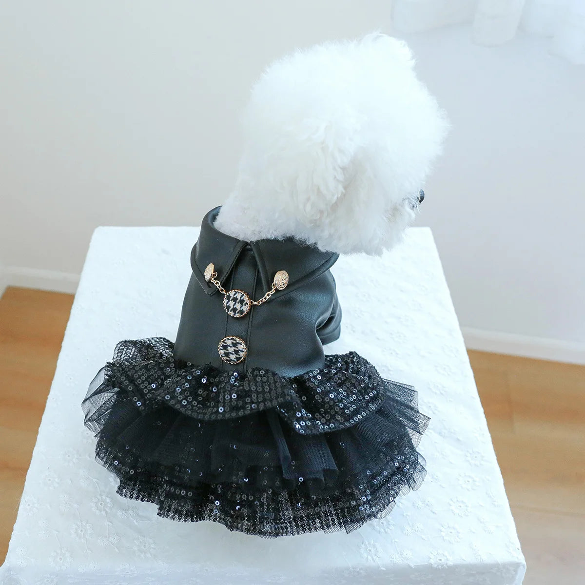 Autumn Sequin Leather Dog Dress for Small to Medium Breeds
