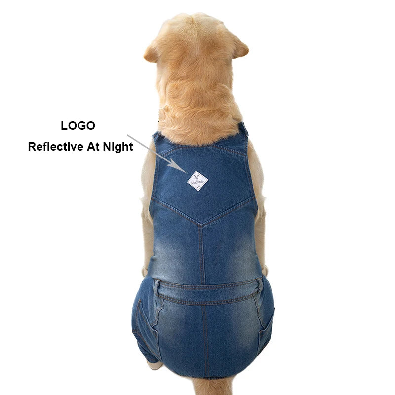 Dog Denim Overalls - Adjustable Jumpsuit for Large Dogs