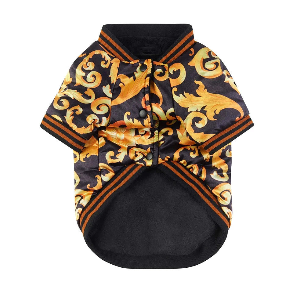 Dog Jacket for French Bulldogs - Warm Gold Embroidery Coat