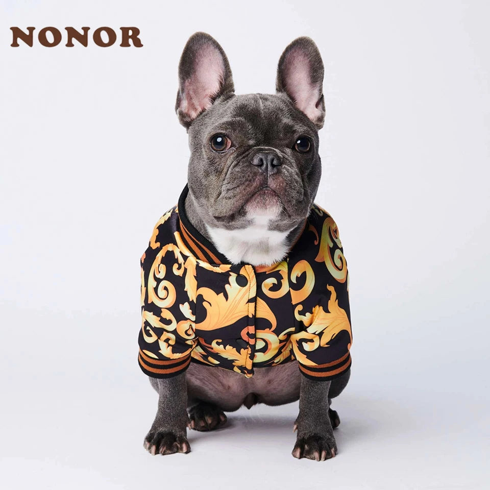 Dog Jacket for French Bulldogs - Warm Gold Embroidery Coat