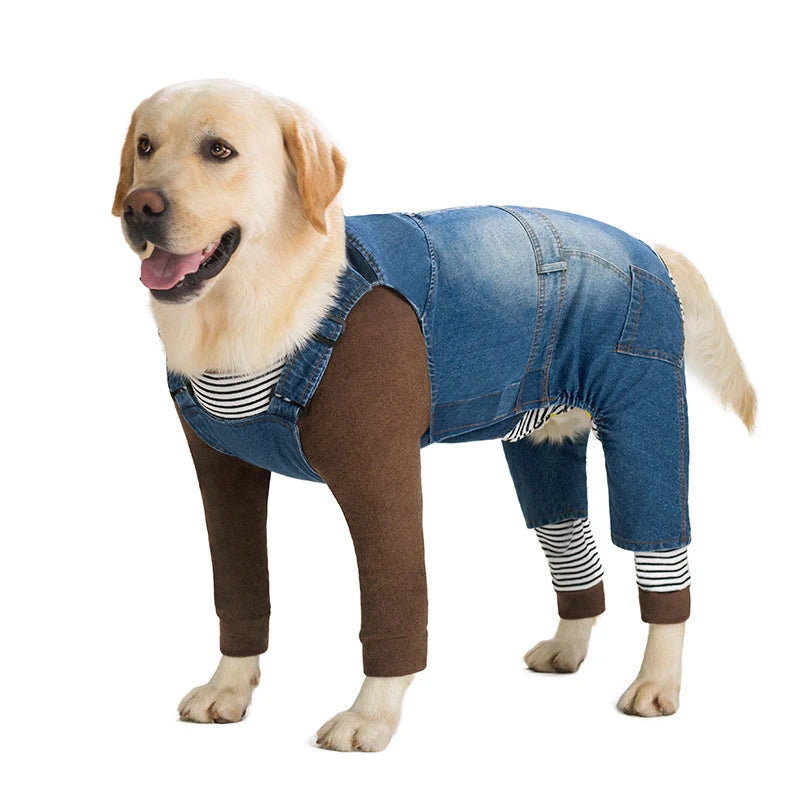 Dog Denim Overalls - Adjustable Jumpsuit for Large Dogs