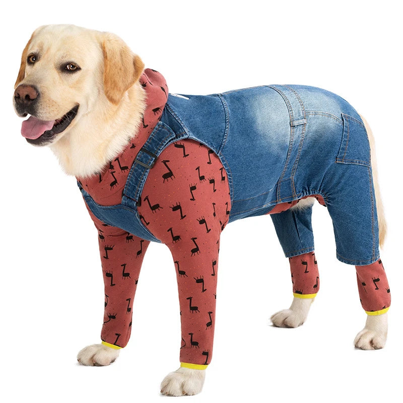 Dog Denim Overalls - Adjustable Jumpsuit for Large Dogs