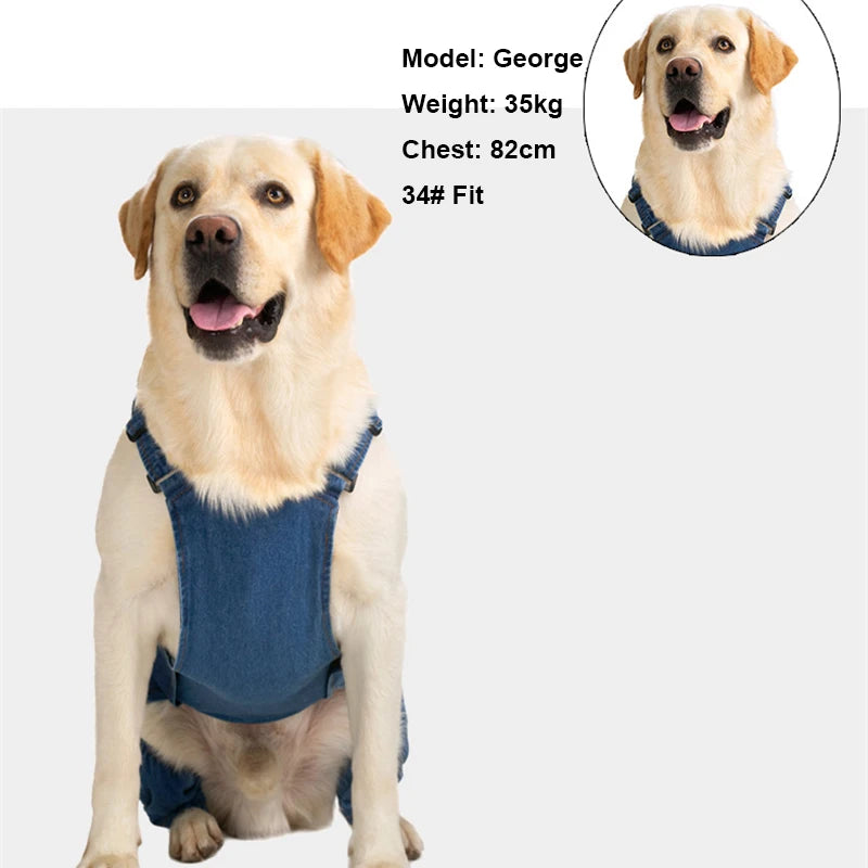 Dog Denim Overalls - Adjustable Jumpsuit for Large Dogs