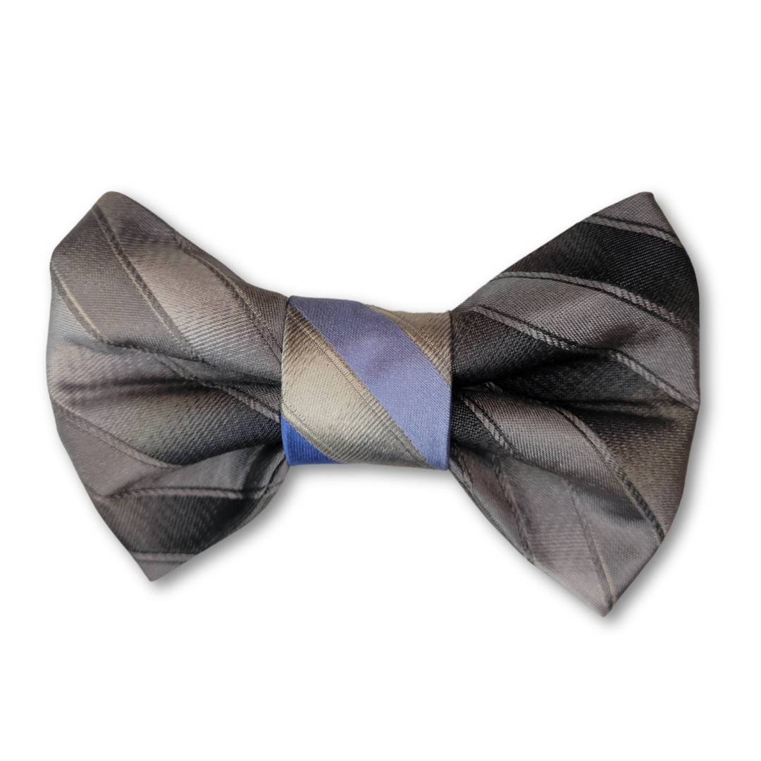 Upcycled Bow Tie -  Silver Stripe