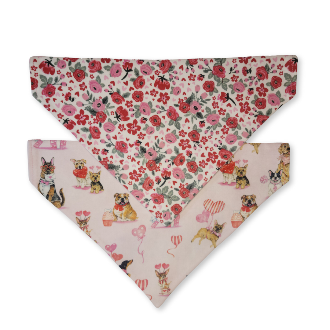Puppy Love & Floral Hearts Pet Bandana (Reversible)