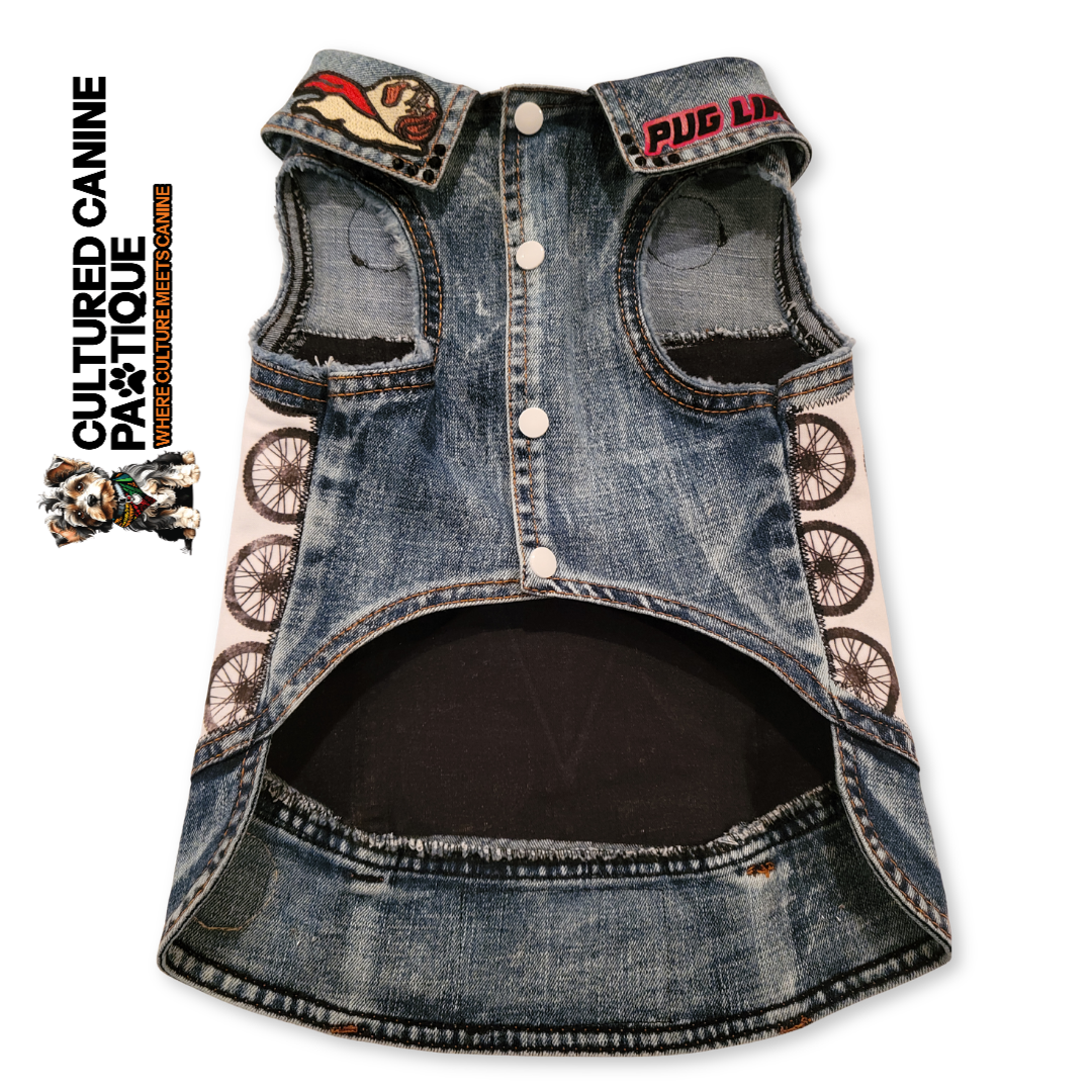Custom Bucks, BMW, and Bicycle Embellished Denim Pet Jacket